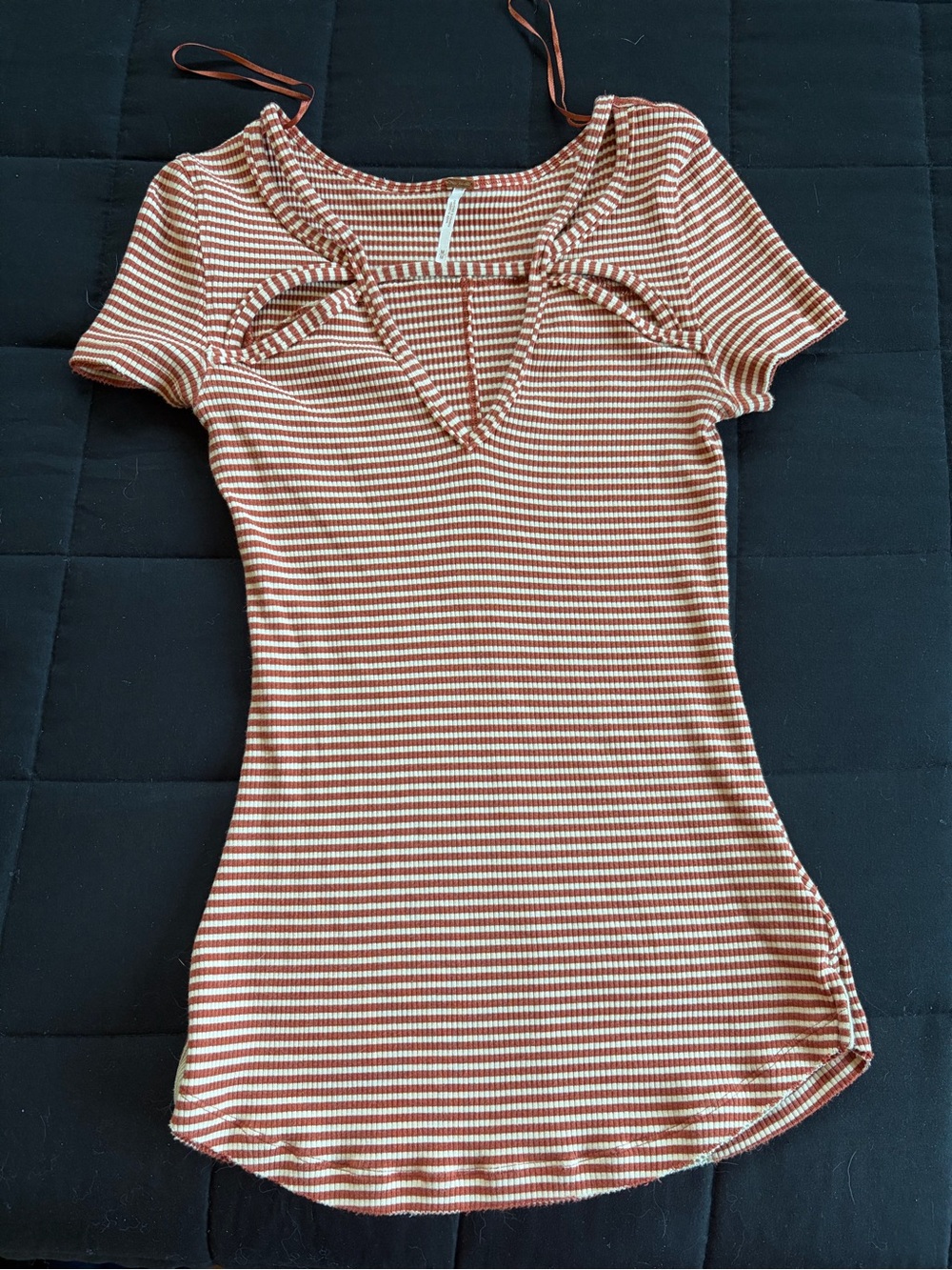 Free People Striped Cutout Ribbed Bodysuit - Rust & White